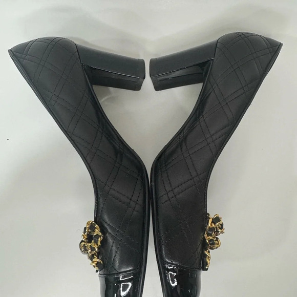 Stuart Weitzman Black Round Toe Chain Bow Pumps Size 6 1/2 M - Picture 4 of 9